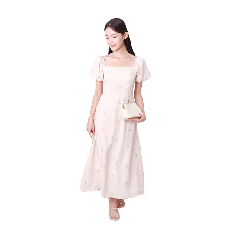 DAISELLE FLORAL PUFF SLEEVE MIDI DRESS - CREAM