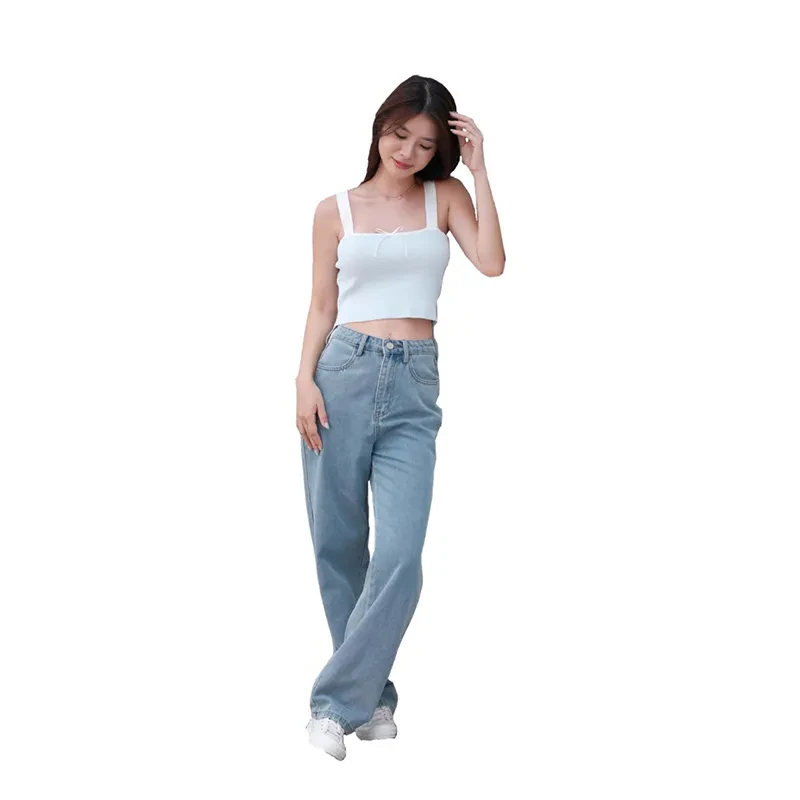 BUNNI KNIT RIBBON CONTRAST TOP - BABY BLUE