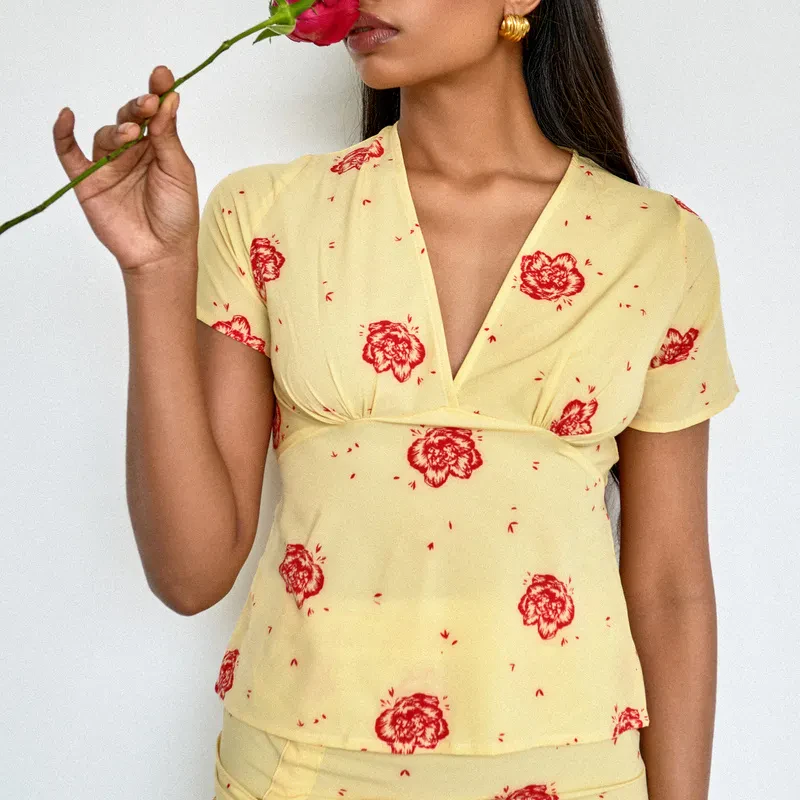 V NECK DANI TOP IN PRINT