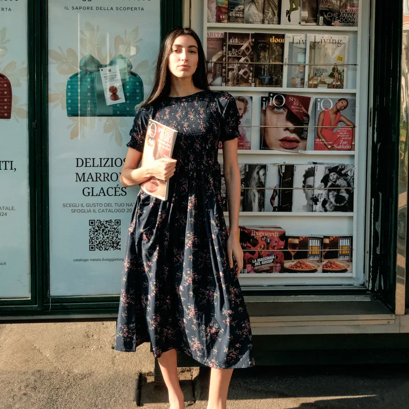 HIGH NECK SMOCKED MIDI