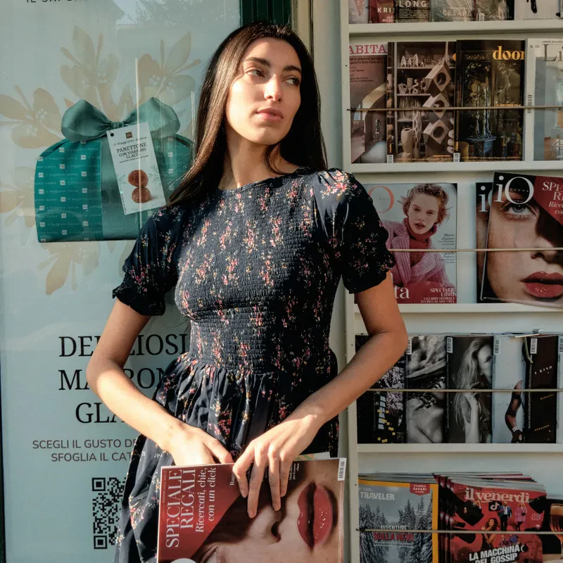 HIGH NECK SMOCKED MIDI