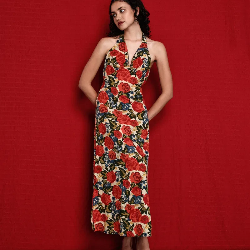 FLORAL HALTER MAXI