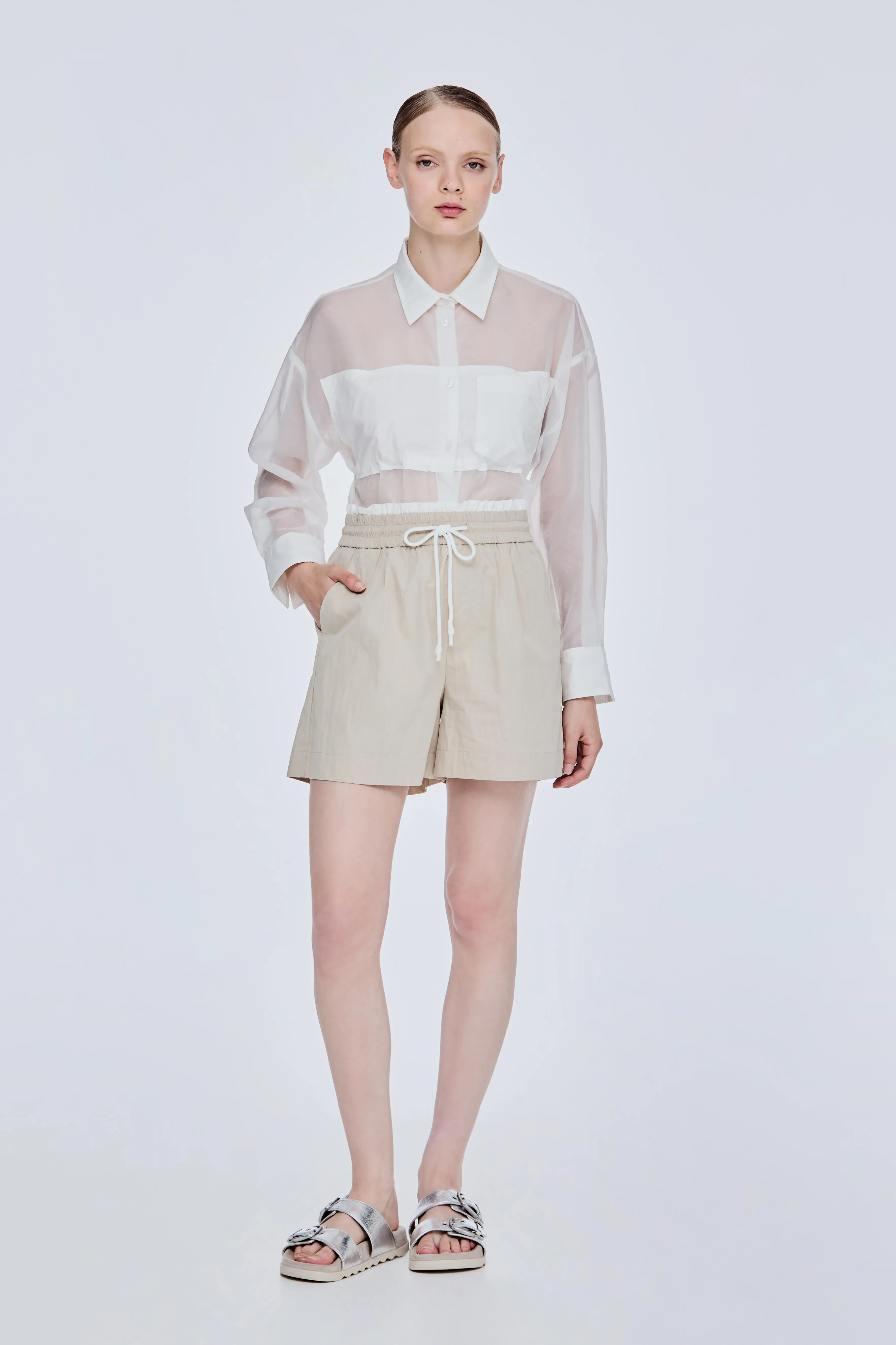 SHEER BUTTON-UP SHIRT - CREAM