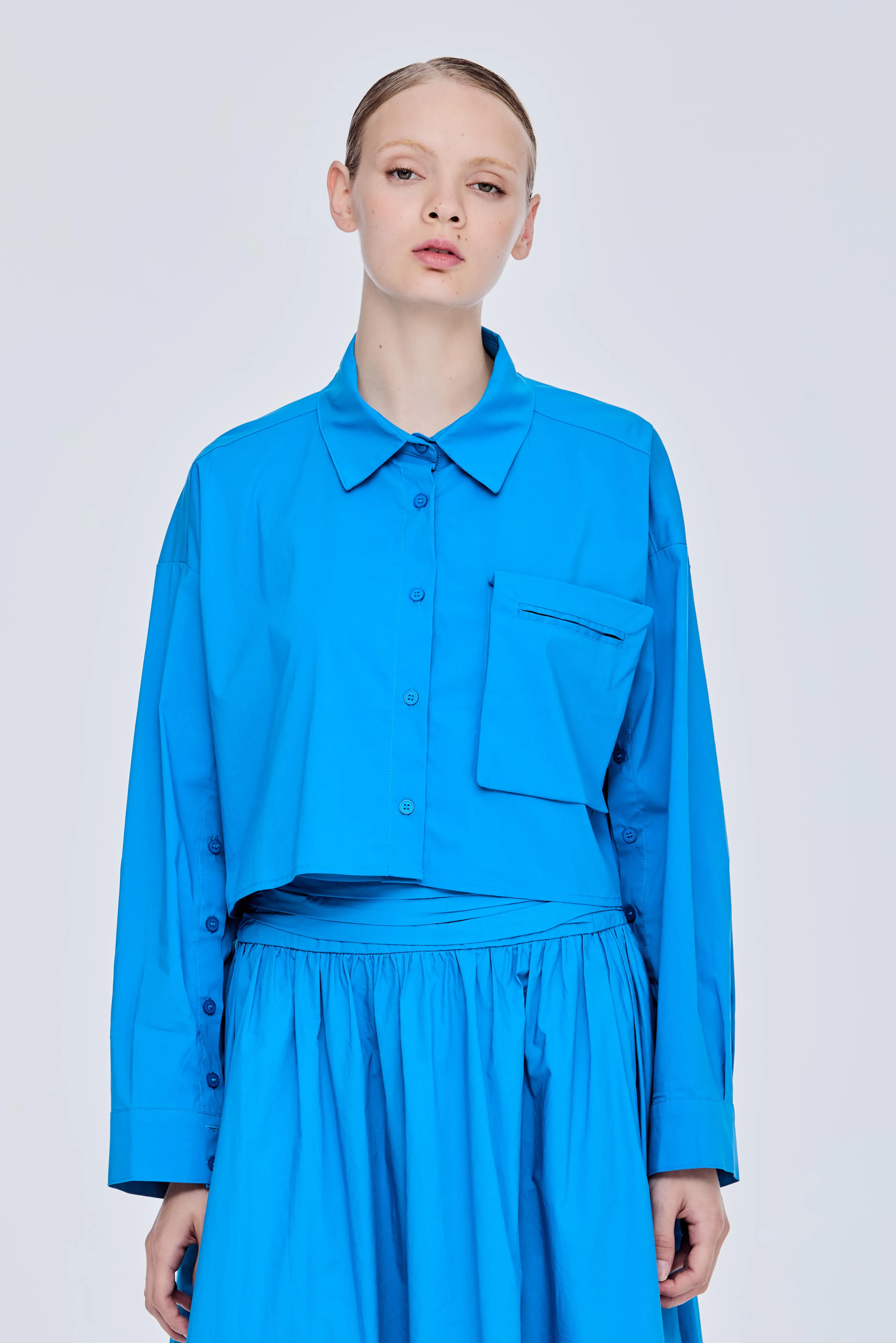 POP POCKET CROPPED SHIRT - AZURE BLUE