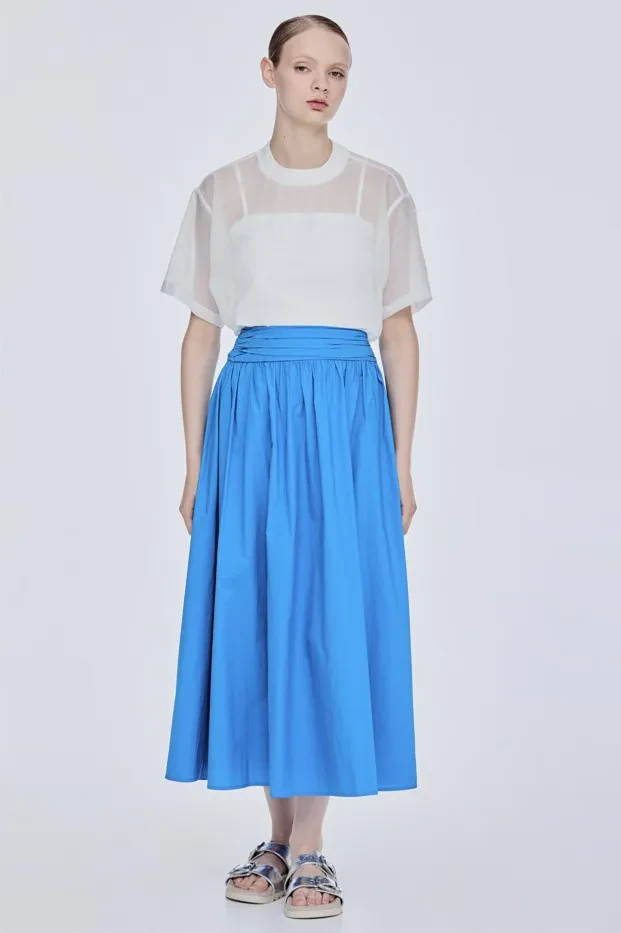 GATHERED MAXI FLARE SKIRT - COBALT BLUE
