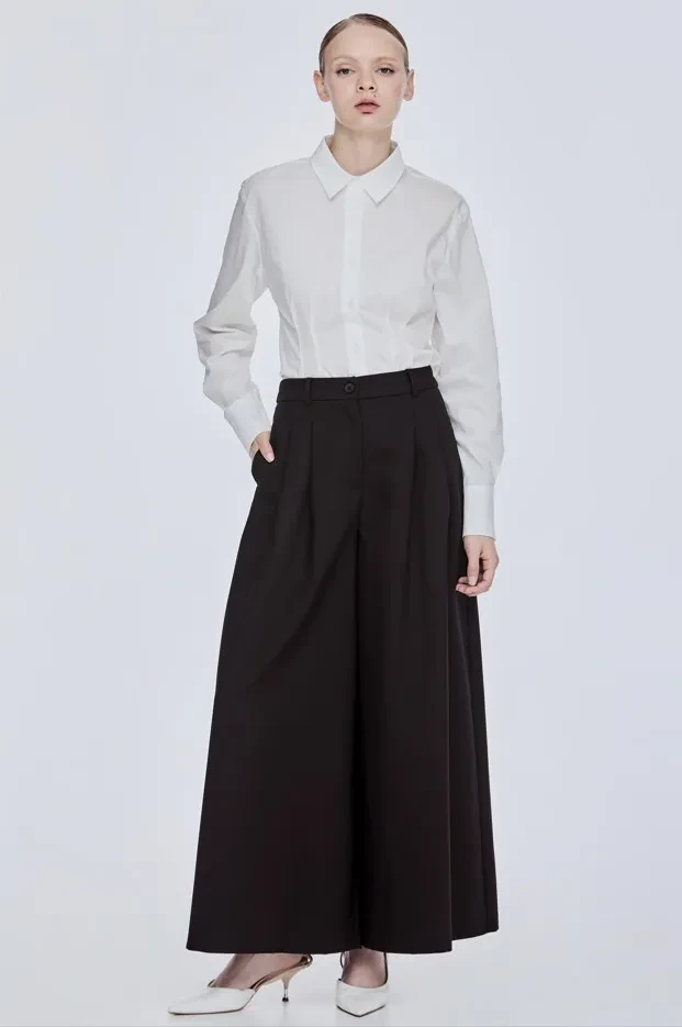 WIDE FLARE TROUSERS - BLACK