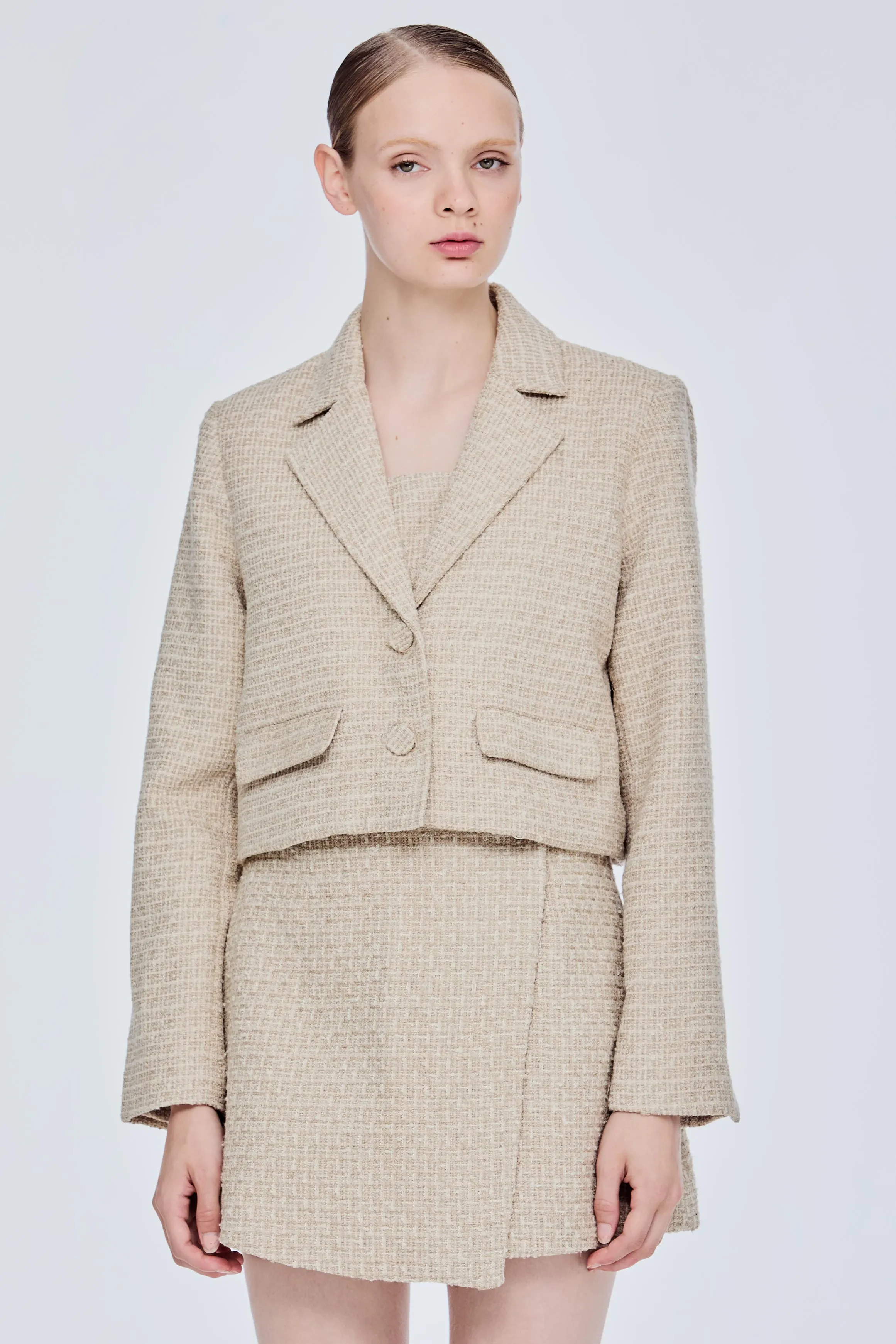 BASIC TWEED JACKET - KHAKI TWEED