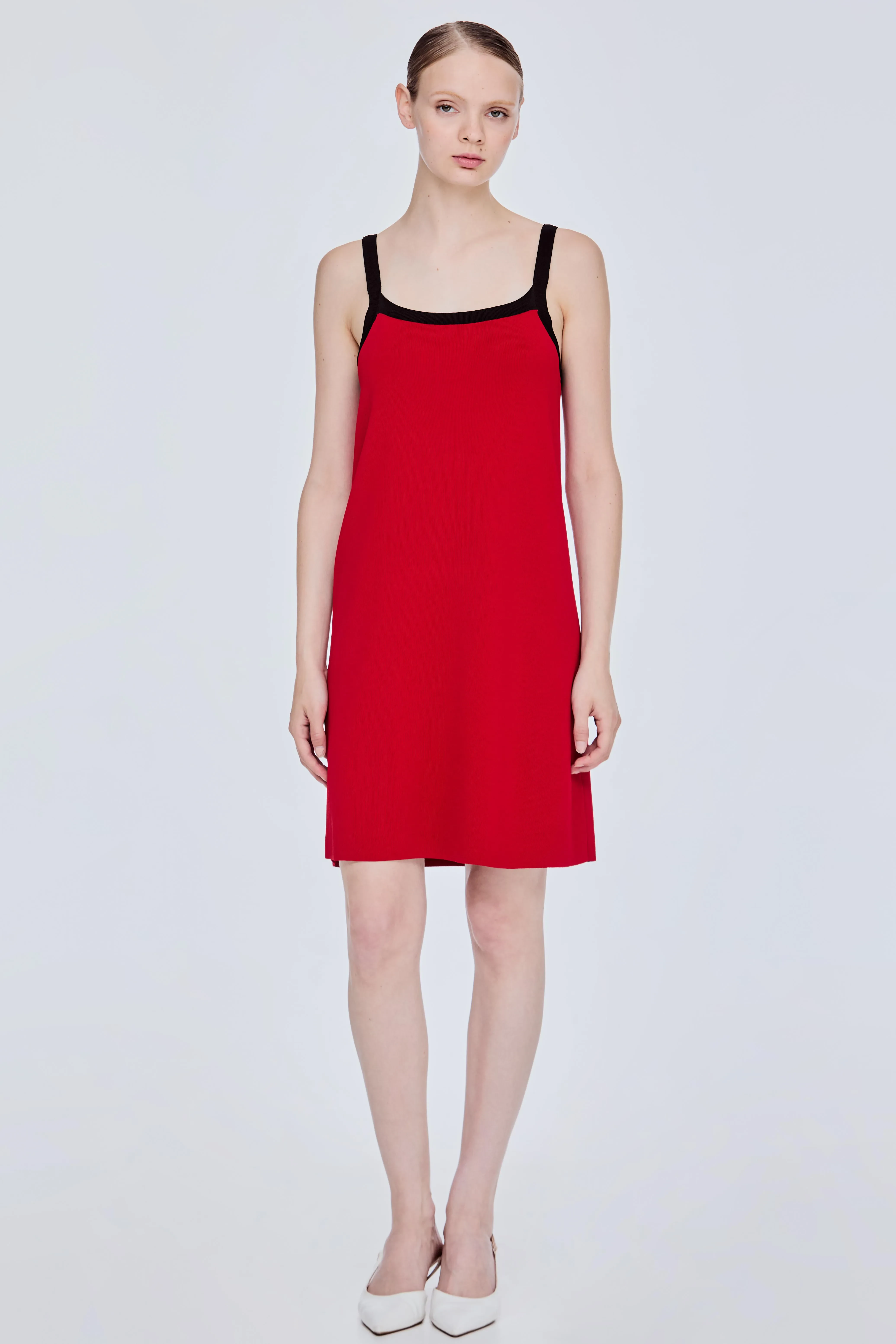 COLOR BLOCK KNIT DRESS - RED