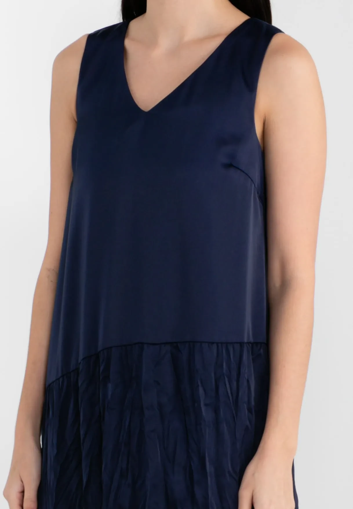 ELLE PLEATED SLEEVELESS PARTY DRESS  - NAVY