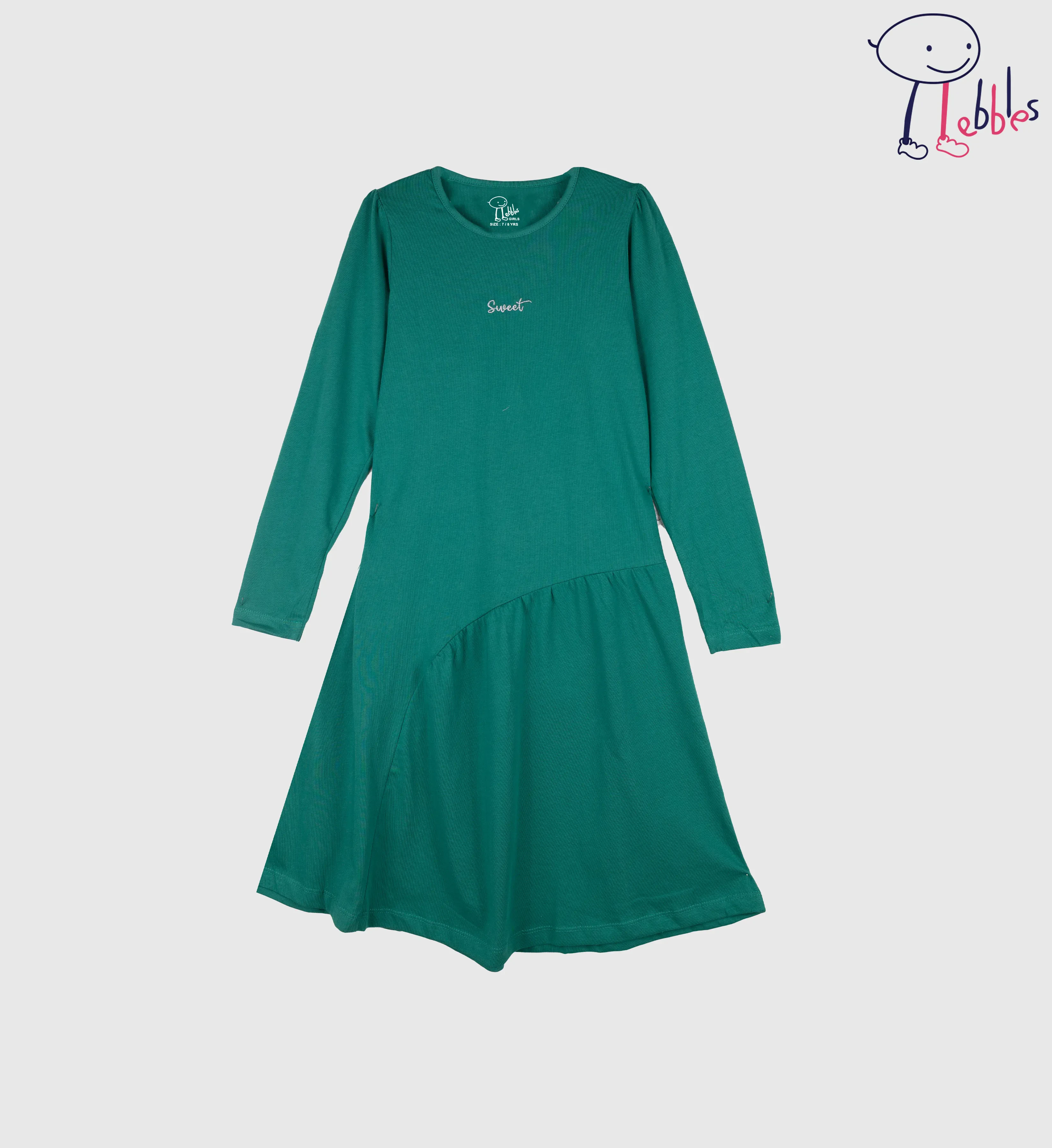 FOS X PEBBLES GIRLS |  LONG SLEEVE SOLID GRAPHIC ALL OVER PRINT DRESS (PEB2031100002)