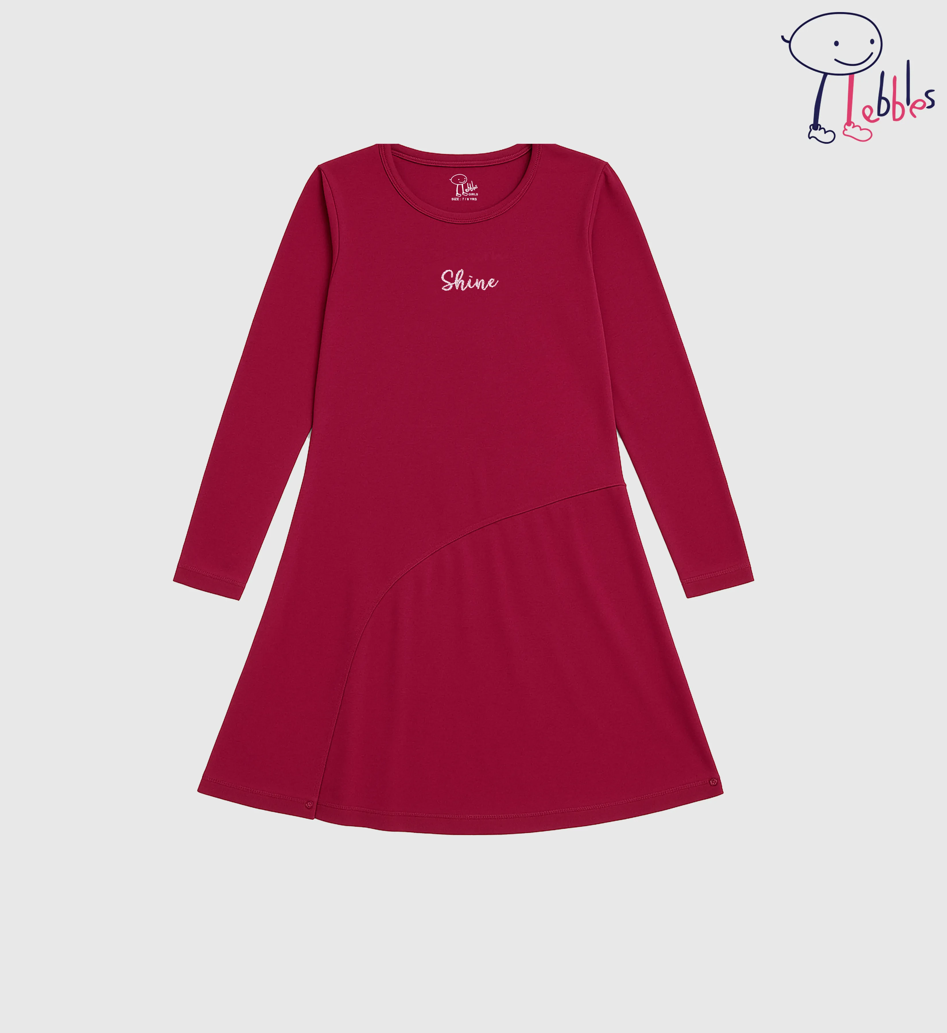 FOS X PEBBLES GIRLS |  LONG SLEEVE SOLID GRAPHIC ALL OVER PRINT DRESS (PEB2031100002)
