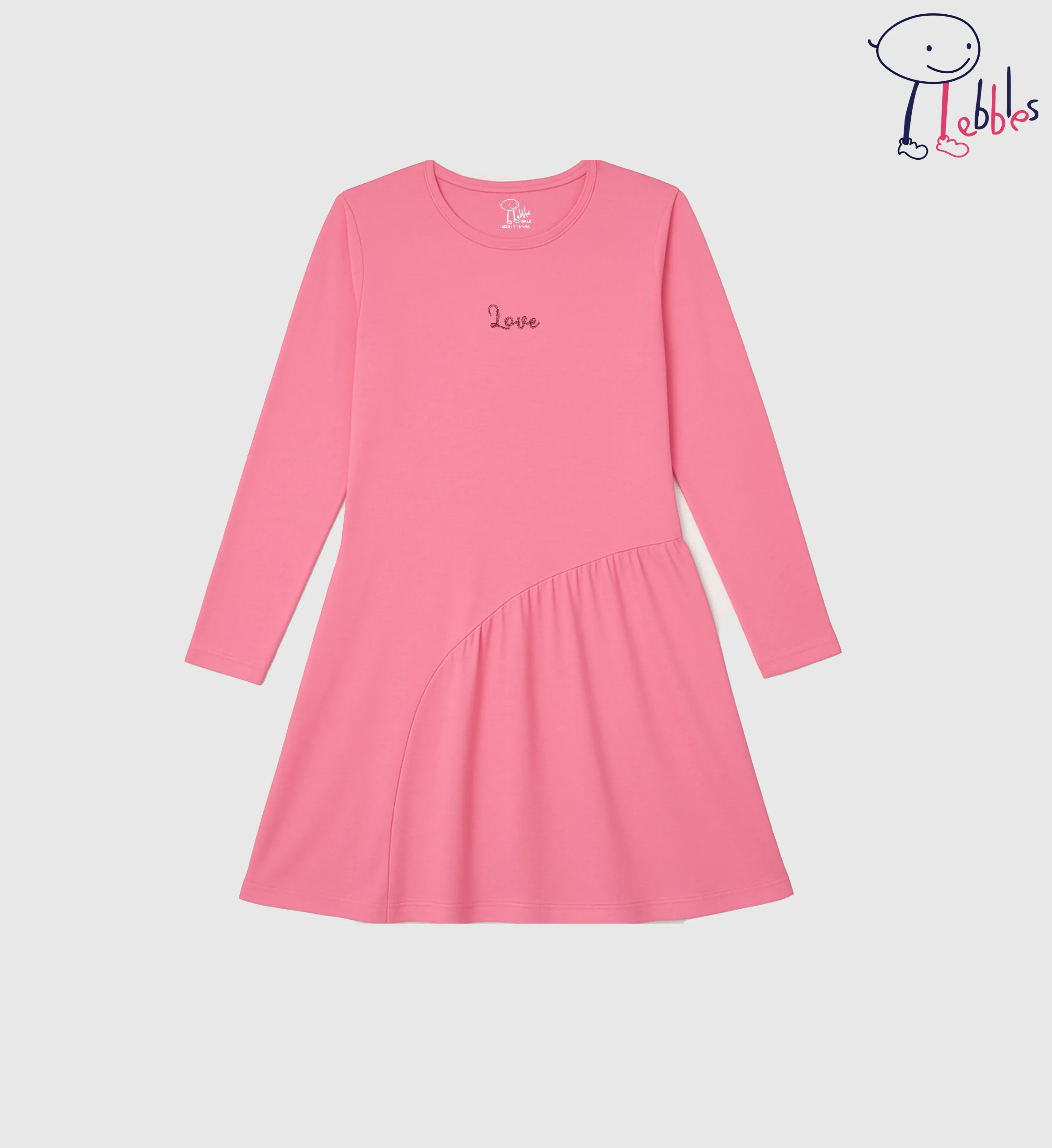 FOS X PEBBLES GIRLS |  LONG SLEEVE SOLID GRAPHIC ALL OVER PRINT DRESS (PEB2031100002)