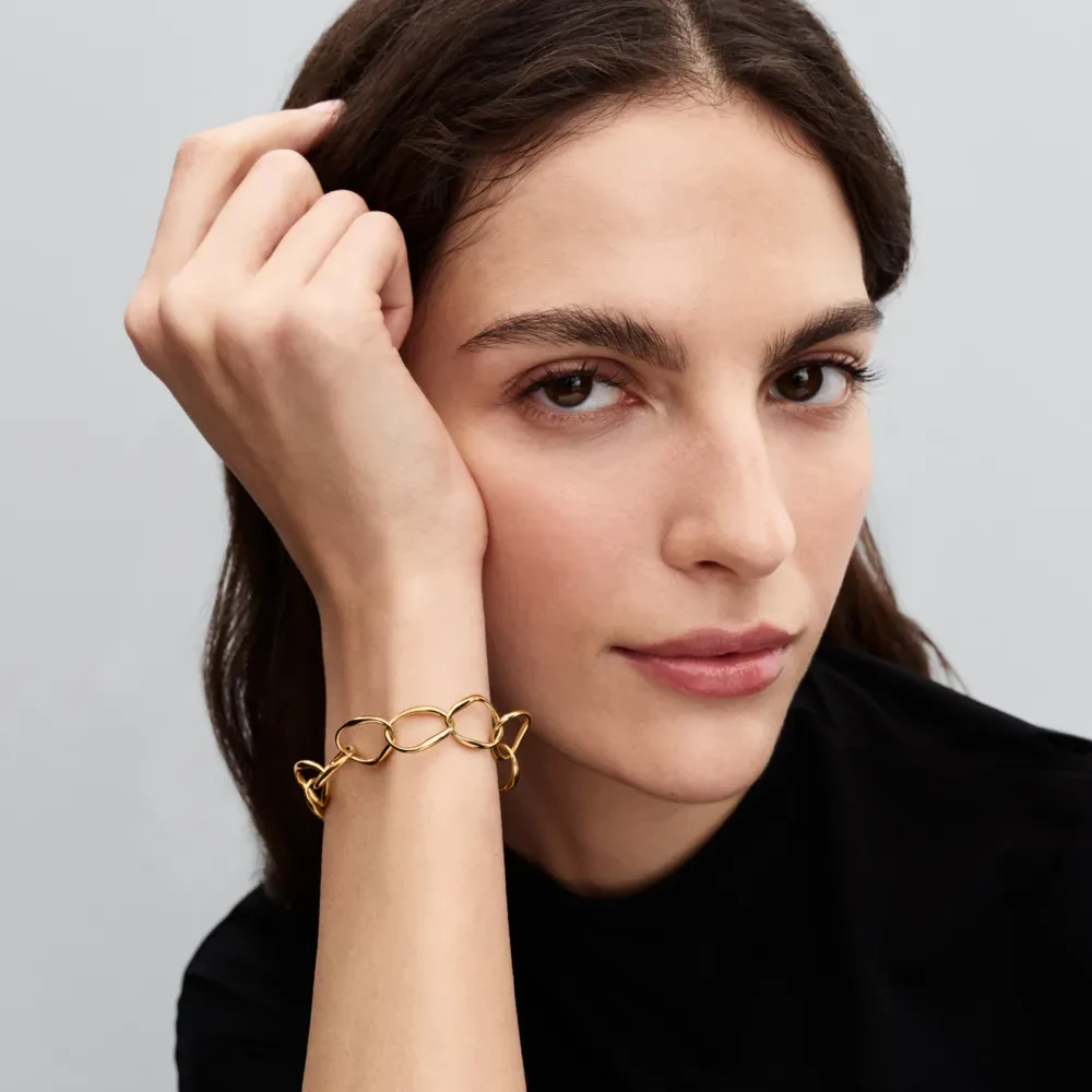 PANDORA ESSENCE 14K GOLD PLATED ORGANICALLY SHAPED LINK BRACELET