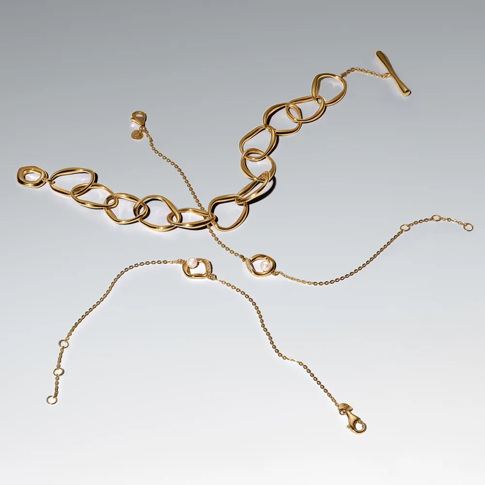 PANDORA ESSENCE 14K GOLD PLATED ORGANICALLY SHAPED LINK BRACELET