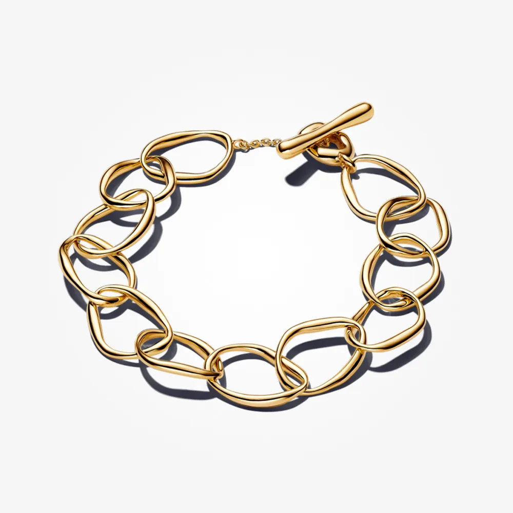 PANDORA ESSENCE 14K GOLD PLATED ORGANICALLY SHAPED LINK BRACELET