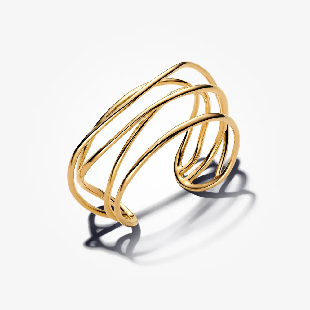 PANDORA ESSENCE 14K GOLD PLATED ORGANICALLY SHAPED WIRED OPEN BANGLE