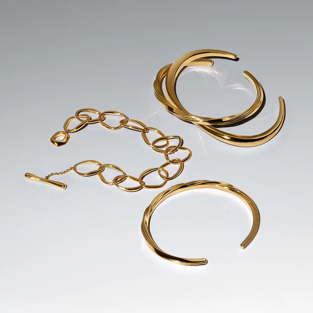 PANDORA ESSENCE 14K GOLD PLATED TWISTED OPEN BANGLE