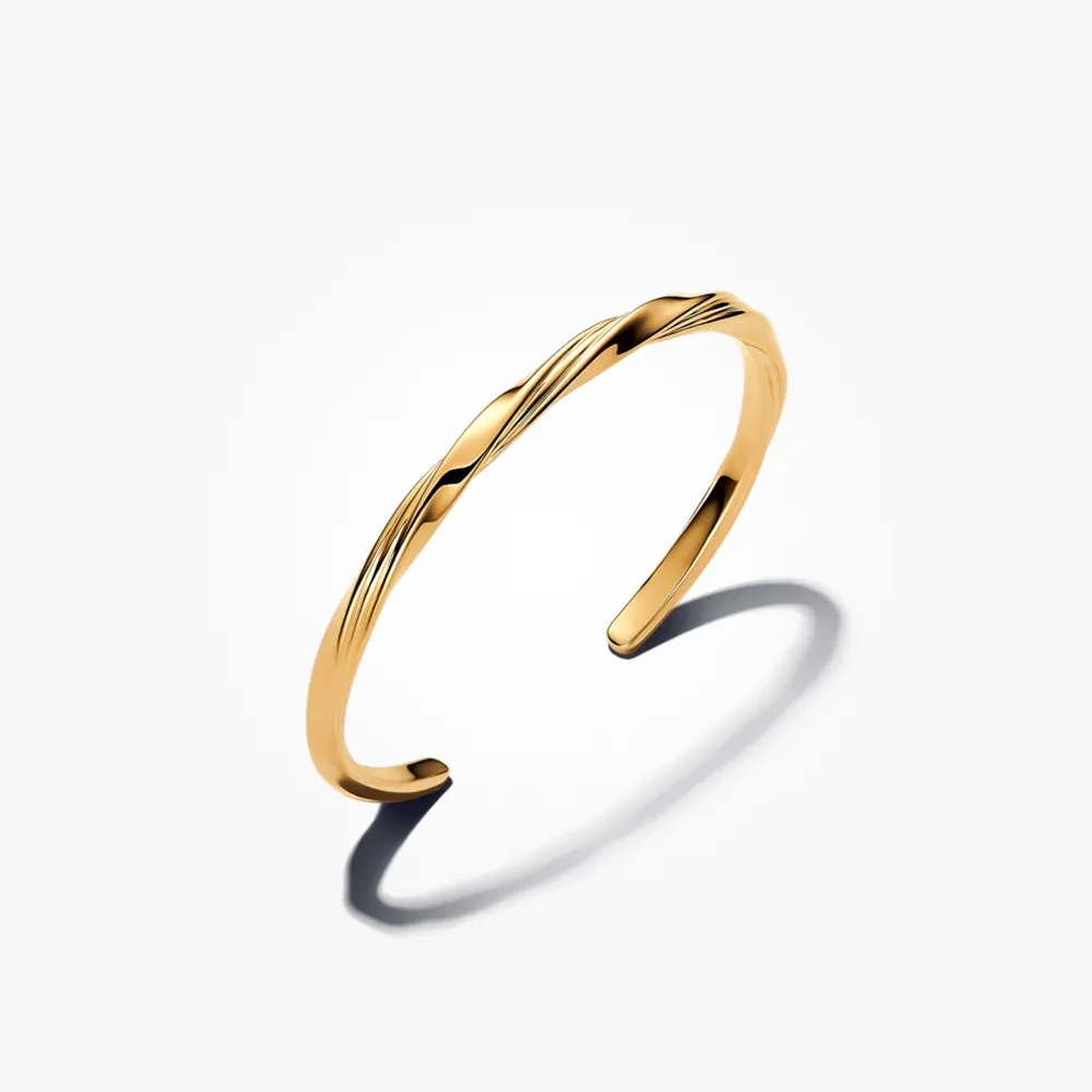 PANDORA ESSENCE 14K GOLD PLATED TWISTED OPEN BANGLE