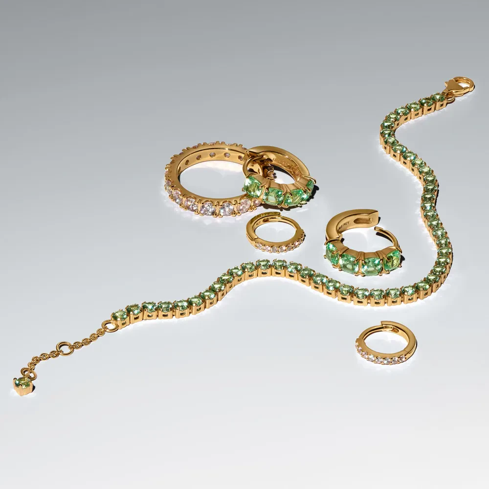 PANDORA 14K GOLD SPARKLING GREEN TENNIS BRACELET