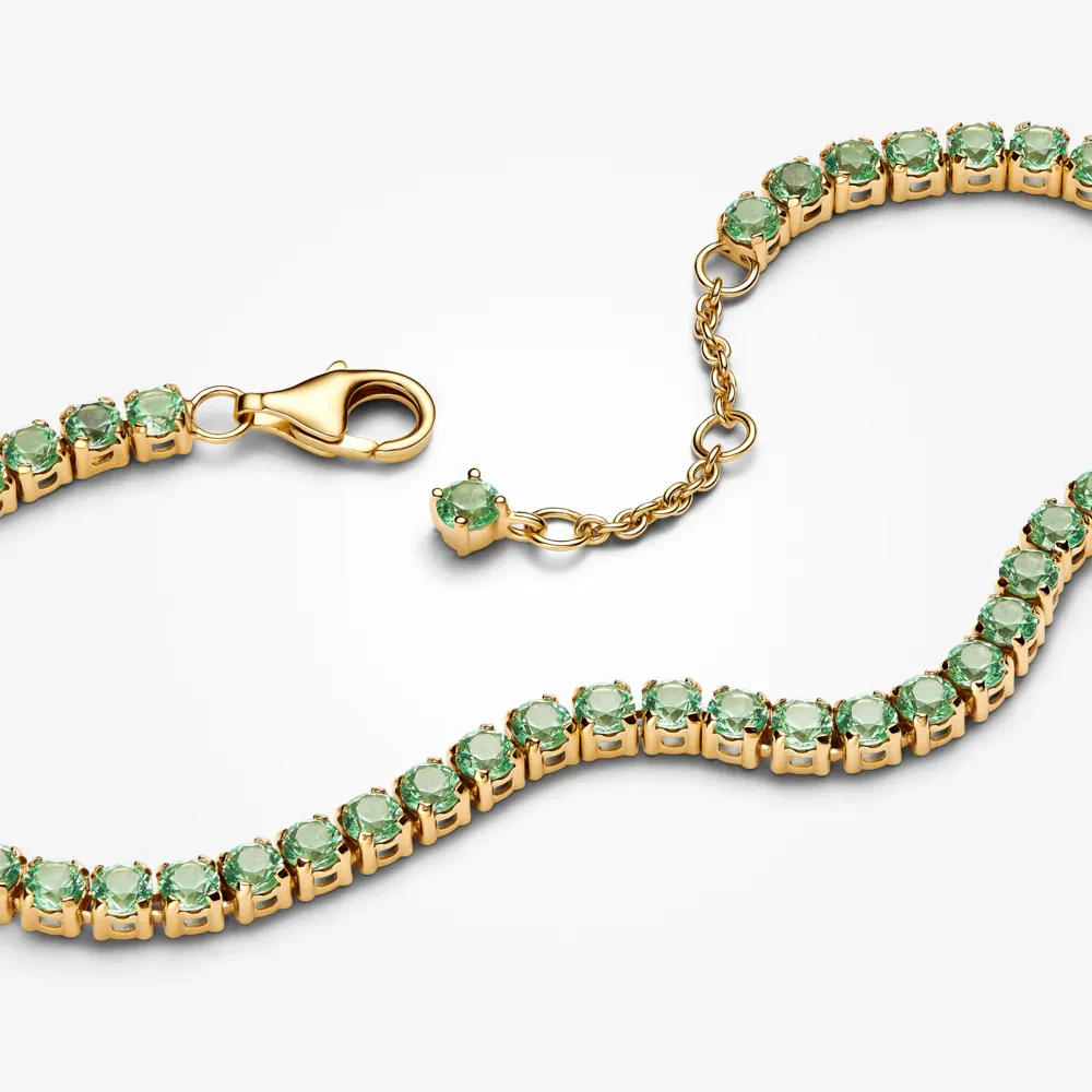 PANDORA 14K GOLD SPARKLING GREEN TENNIS BRACELET