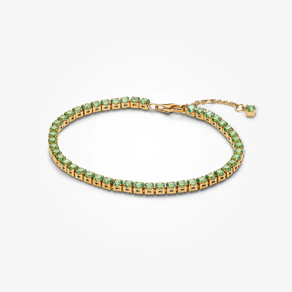 PANDORA 14K GOLD SPARKLING GREEN TENNIS BRACELET