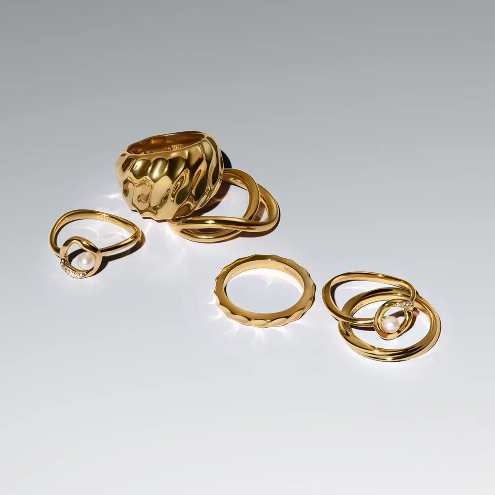 PANDORA ESSENCE 14K GOLD PLATED RIPPLED STATEMENT RING