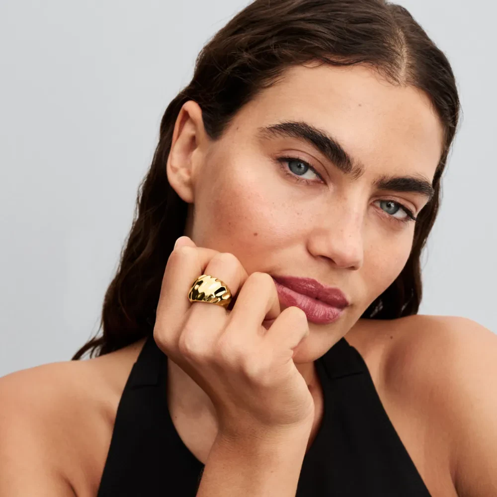 PANDORA ESSENCE 14K GOLD PLATED RIPPLED STATEMENT RING