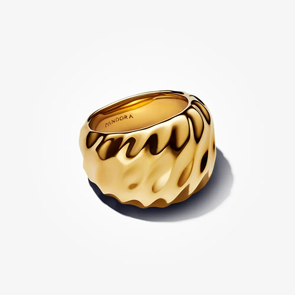 PANDORA ESSENCE 14K GOLD PLATED RIPPLED STATEMENT RING