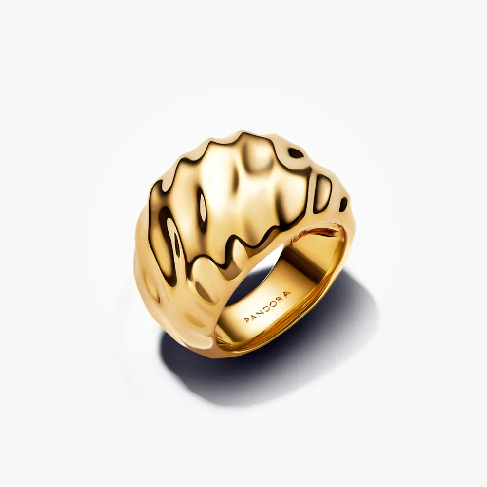 PANDORA ESSENCE 14K GOLD PLATED RIPPLED STATEMENT RING