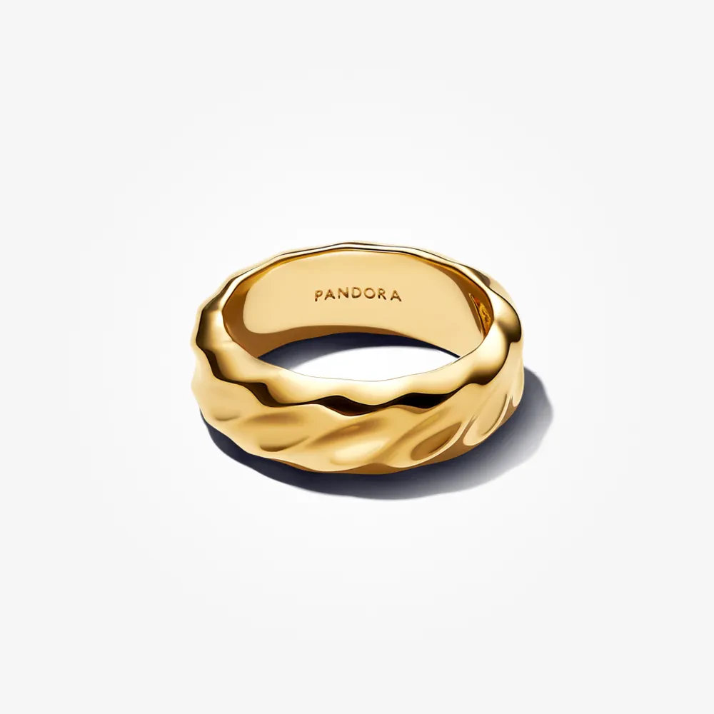 PANDORA ESSENCE 14K GOLD PLATED RIPPLED WIDE BAND RING