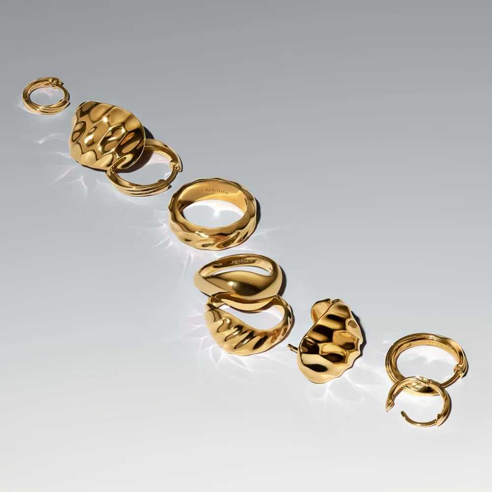 PANDORA ESSENCE 14K GOLD PLATED RIPPLED WIDE BAND RING