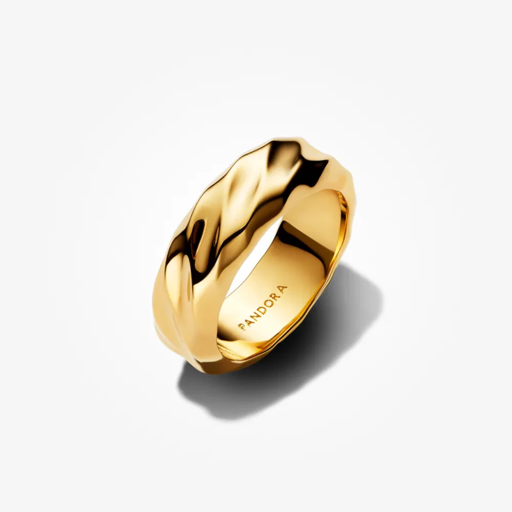 PANDORA ESSENCE 14K GOLD PLATED RIPPLED WIDE BAND RING