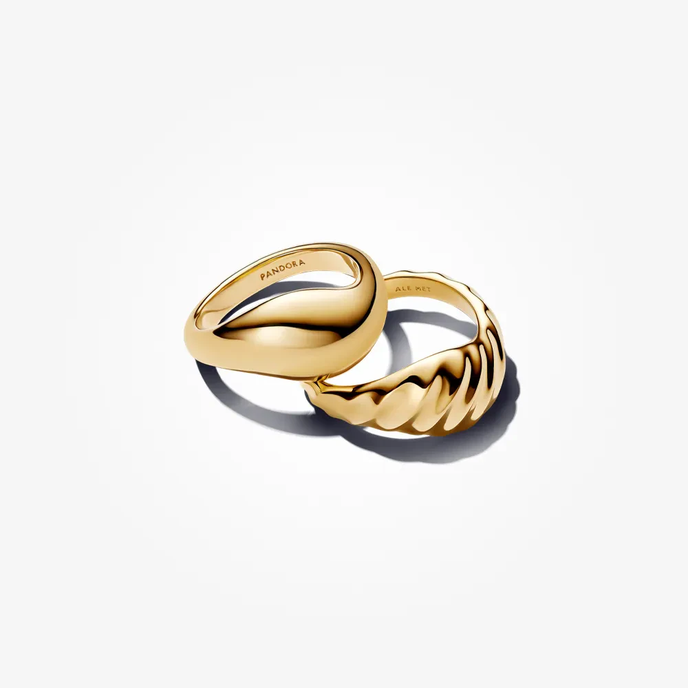 PANDORA ESSENCE 14K GOLD PLATED RIPPLED STACKING RINGS
