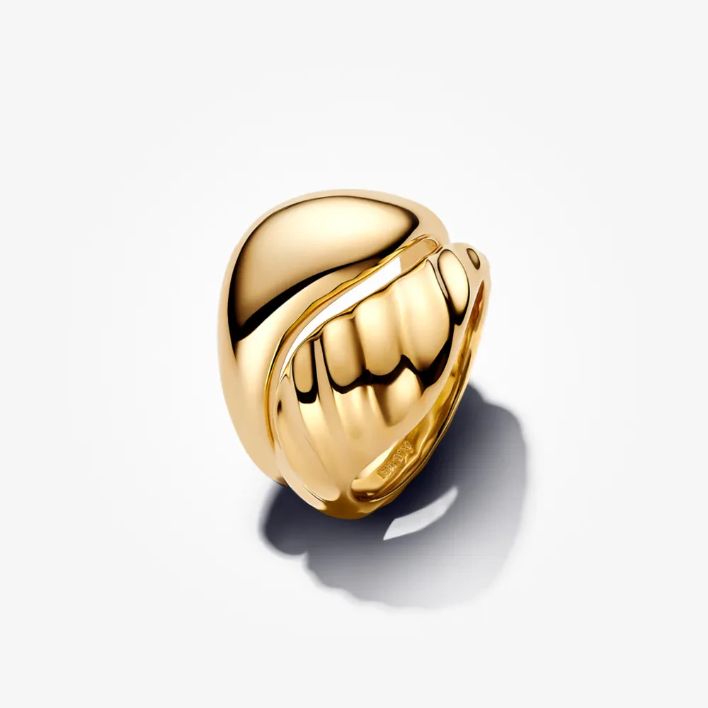 PANDORA ESSENCE 14K GOLD PLATED RIPPLED STACKING RINGS