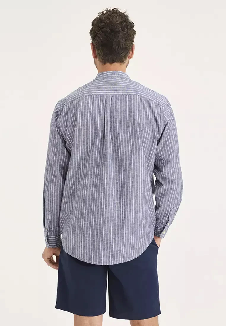 MEN'S BAND COLLAR SHIRT LONG SLEEVE REGULAR FIT