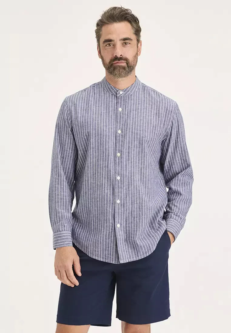 MEN'S BAND COLLAR SHIRT LONG SLEEVE REGULAR FIT