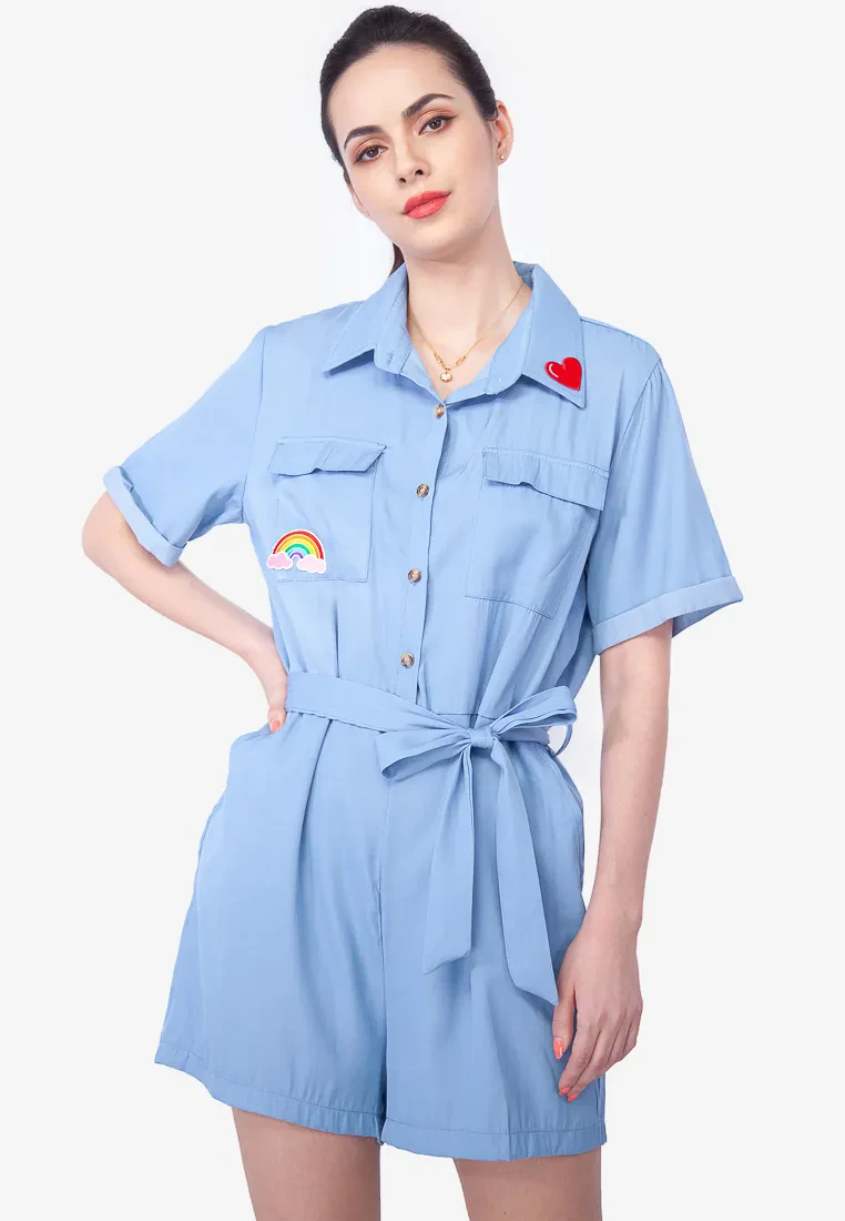 SL BUTTON DENIM JUMPSUIT - BLUE