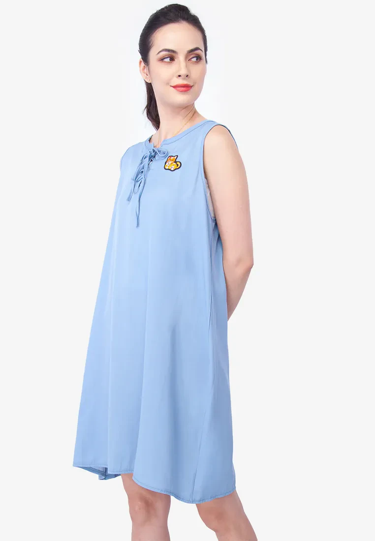 SL SLEEVELESS DENIM DRESS WITH WHITE INNER - LIGHT BLUE