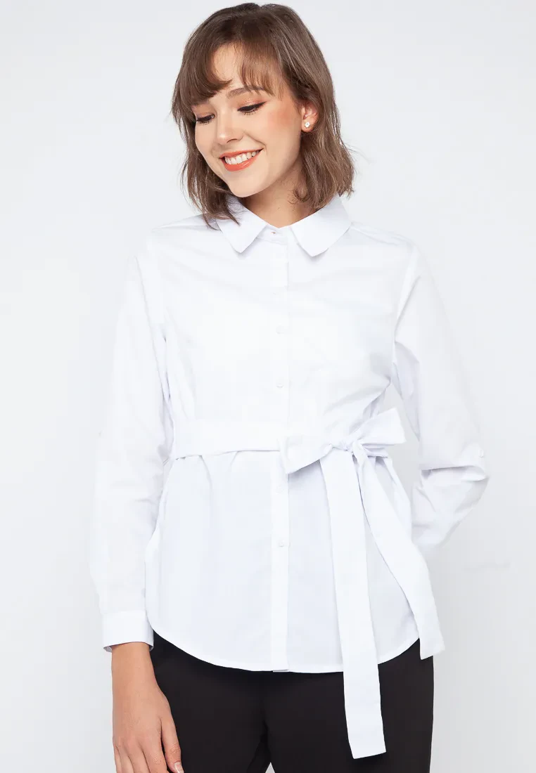 SL SELF TIE COTTON SHIRT - WHITE