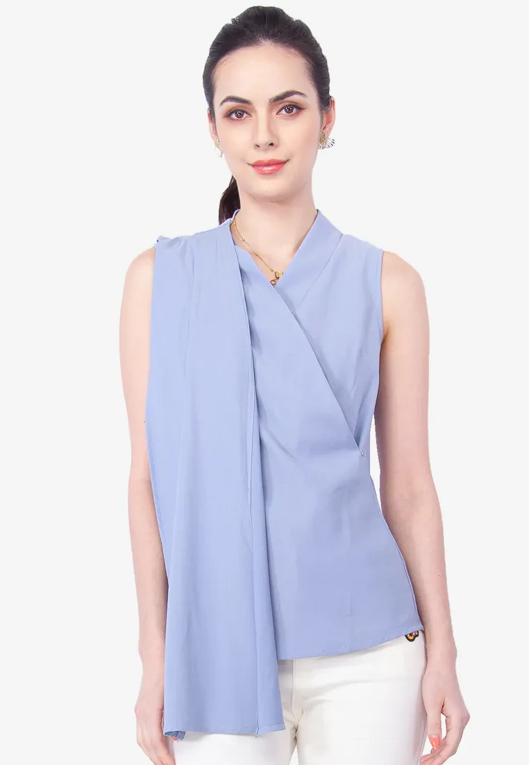 SL MULTI-STYLING DRAPED BLOUSE - BLUE