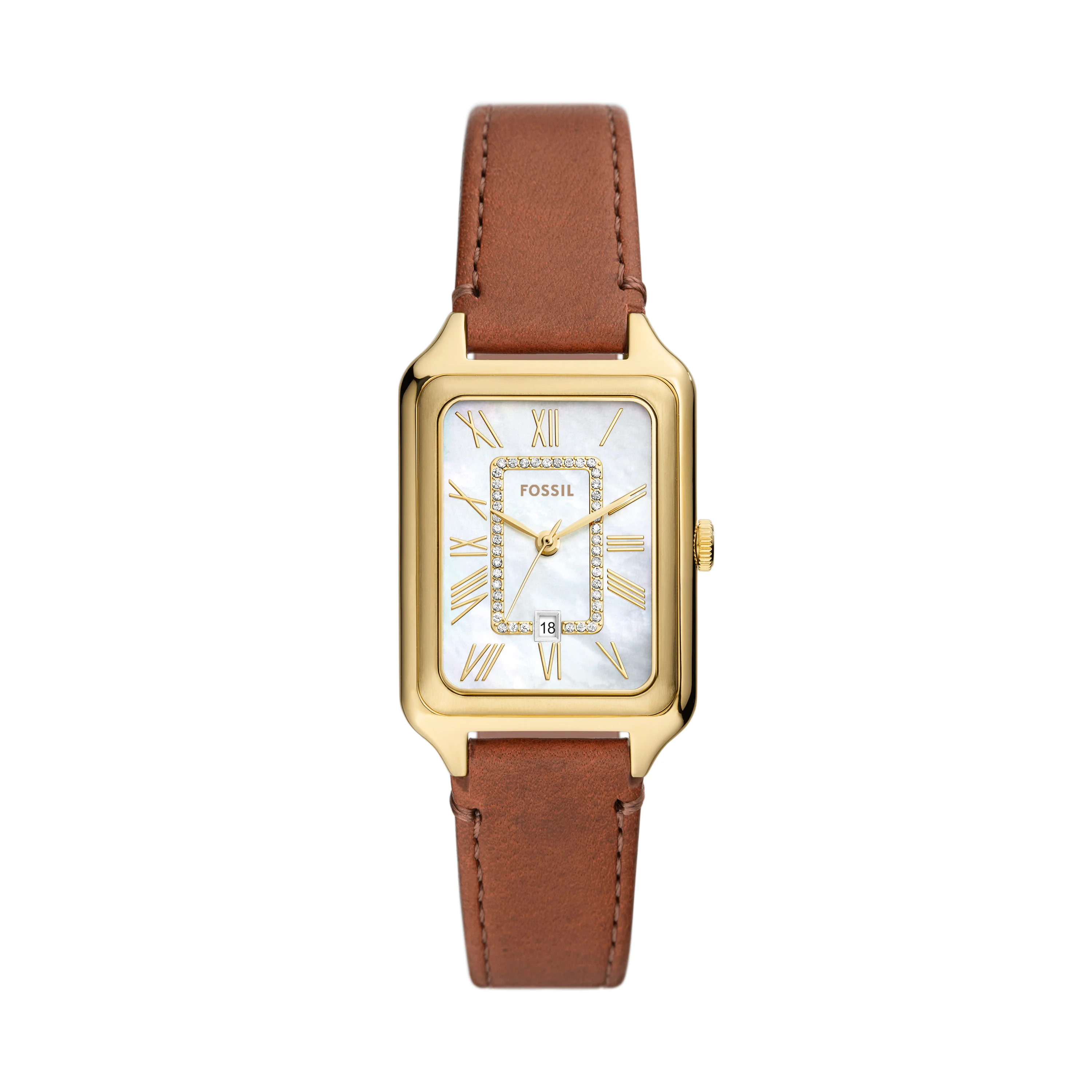 RAQUEL THREE-HAND DATE MEDIUM BROWN LITEHIDE™ LEATHER WATCH