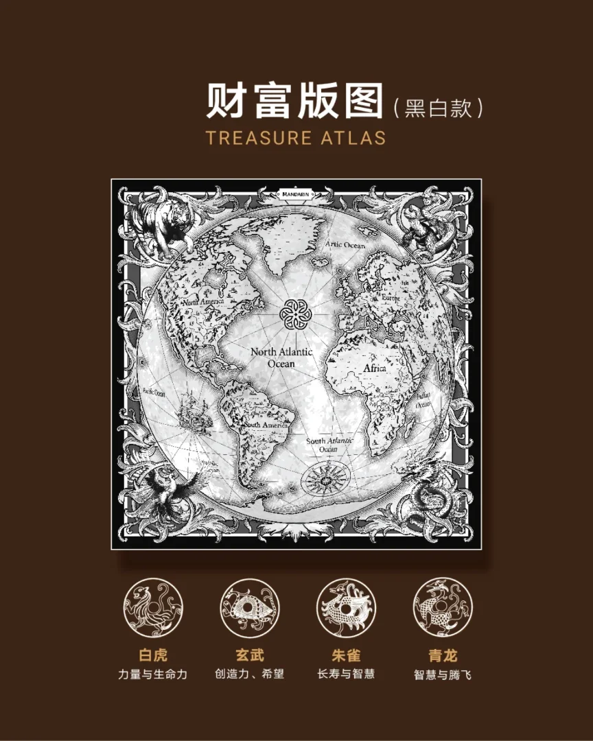 BLACK & WHITE TREASURE ATLAS SCARF (SILK)