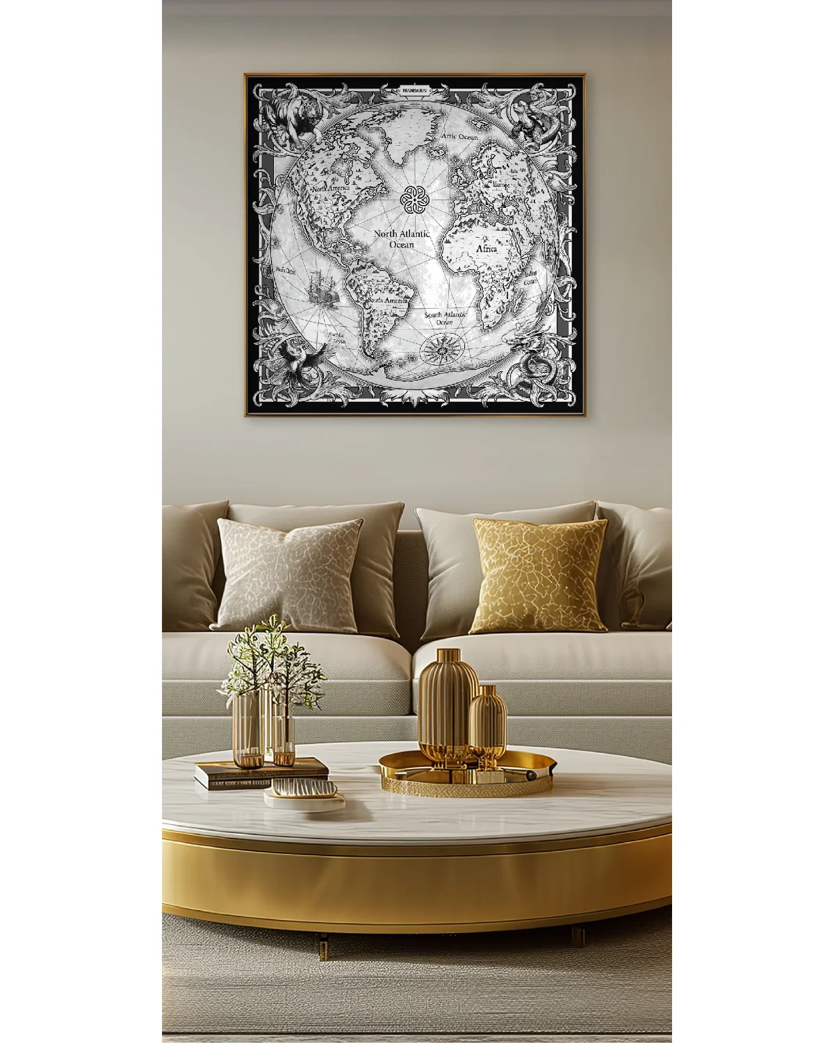 BLACK & WHITE TREASURE ATLAS SCARF (SILK)