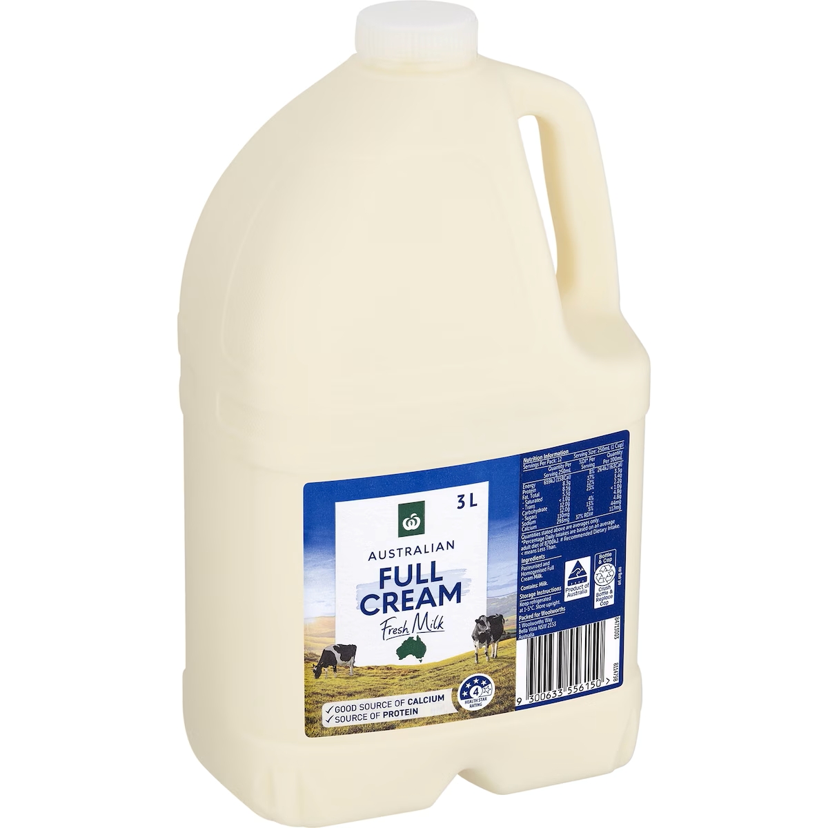 Woolworths Full Cream Milk 3L