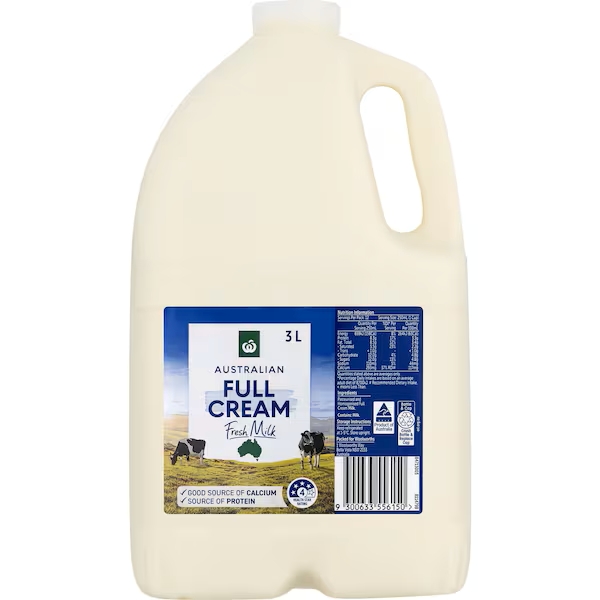 Woolworths Full Cream Milk 3L